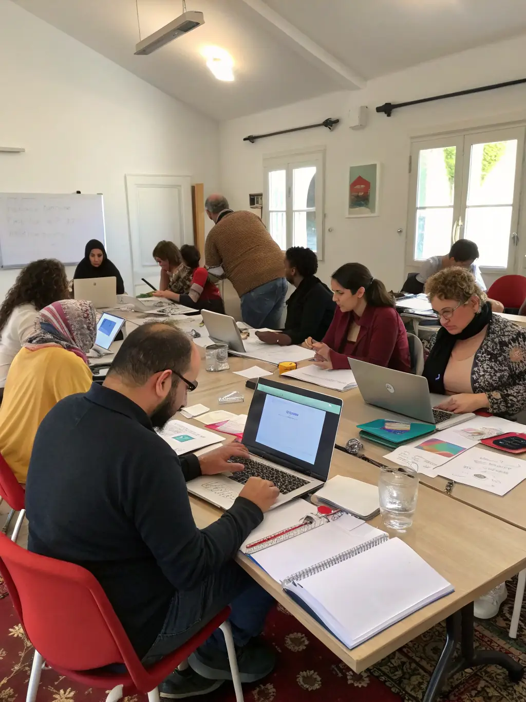 A hands-on workshop session at S.H.E. Rise Network, where women are actively engaged in a practical exercise, guided by an expert facilitator.